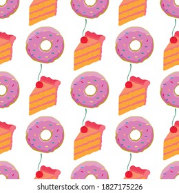 cake and donut, seamless pattern, vector illustration