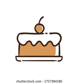Cake doodle icon, Hand drawn bakery symbol with cherry on top.
