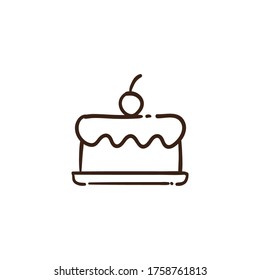 Cake doodle icon, Hand drawn bakery symbol with cherry on top.