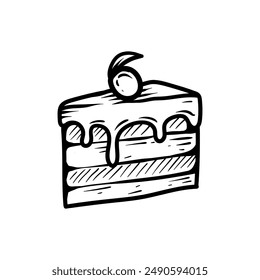 Icono de garabato de pastel. Ilustración dibujada a mano del icono del Vector del pastel para el Diseño web