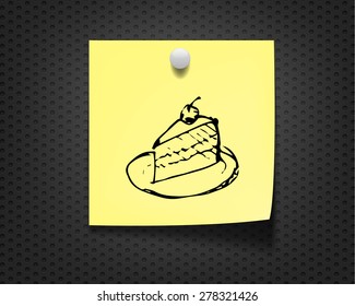 cake doodle on yellow note