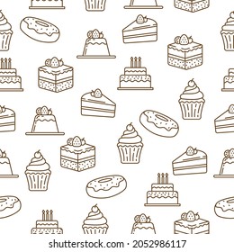 Cake doodle seamless pattern with brown color suitable for background or wallpaper
