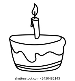 Cake in doodle style. Birthday cake hand drawn illustration. Vector isolated on white background.