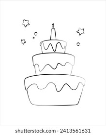 Cake. Doodle style. Vector on isolated background.