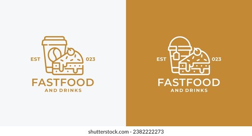 Cake and drink fast food logo design vector