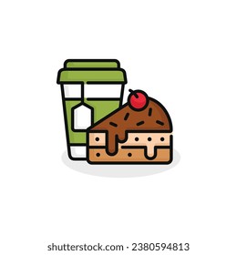 Cake and drink vector illustration. Fast food icon isolated on white background