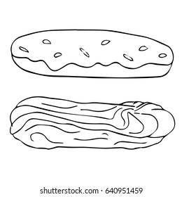 Cake eclairs illustration. Doodle style. Design icon, print, logo, poster, symbol, decor, textile, paper, card. 