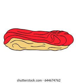 Cake eclairs illustration. Doodle style. Design icon, print, logo, poster, symbol, decor, textile, paper, card. 