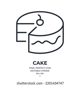 Cake editable stroke outline icon isolated on white background flat vector illustration.