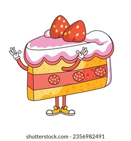 Cake Fast Food Character Isolated Retro Cartoon Vector