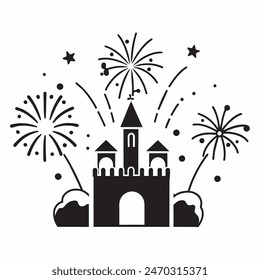 A cake with fireworks and stars on top of it. Scene is celebratory and festive