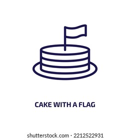 cake with a flag icon from culture collection. Thin linear cake with a flag, cake, collection outline icon isolated on white background. Line vector cake with a flag sign, symbol for web and mobile
