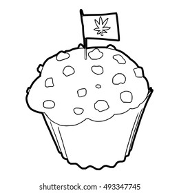 Cake and flag with marijuana leaf icon in outline style on a white background vector illustration