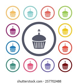 cake flat icons set. Open colorful buttons 