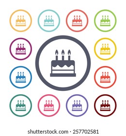 cake flat icons set. Open colorful buttons 