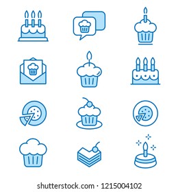 Cake flat line icons. Set of muffin, pie, dessert, bakery, birthday, celebrate and more. Editable Stroke. Change to any size and any colour.