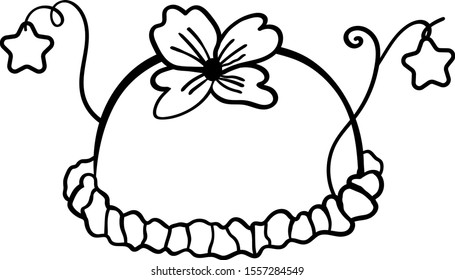 Cake with flower decoration and stars. Coloring page adult and kids. Sweet pastries for Birthday, Christmas, New Year, Baby Shower. - Vector. Vector illustration