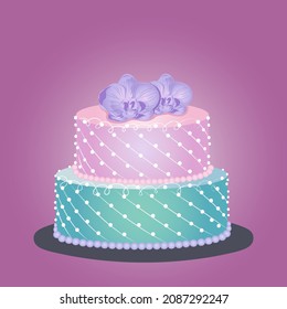Cake with flowers and balloons