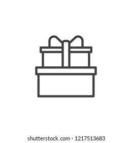 Cake gift box outline icon. linear style sign for mobile concept and web design. Birthday cake present box simple line vector icon. Symbol, logo illustration. Pixel perfect vector graphics