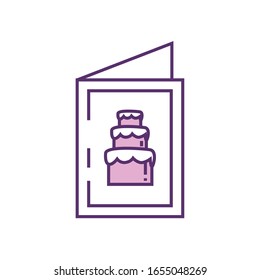 cake and gift line fill style icon design, Happy birthday card celebration decoration surprise party anniversay and invitation theme Vector illustration