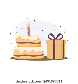 Cake and giftbox. Flat design vector illustration