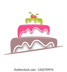 Cake with glaze and cherries logo. Vector illustration