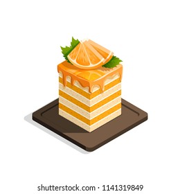 Cake with glaze and slices of orange, drawn in vector