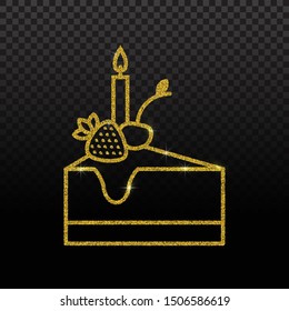 Cake glitter icon isolated on background. Golden glitter cake for design of invitation, greeting card, birthday.