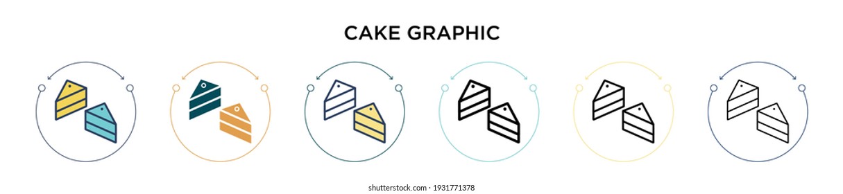 Cake graphic icon in filled, thin line, outline and stroke style. Vector illustration of two colored and black cake graphic vector icons designs can be used for mobile, ui, web