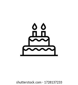 Cake graphic vector icon food in linear, outline icon isolated on white background