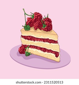 cake with green and red cherries in vector illustration