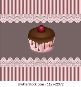 Cake greeting card wallpaper. Holiday background, vector