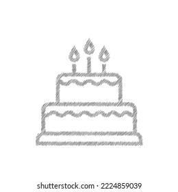 Cake grey sketch vector icon 2. Cake for birthday celebration with three candles