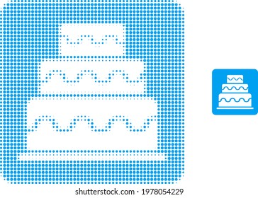 Cake halftone dot icon illustration. Halftone array contains round dots. Vector illustration of cake icon on a white background. Flat abstraction for cake object.