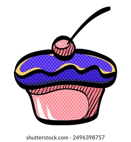 Cake halftone icon hand drawn color vector illustration
