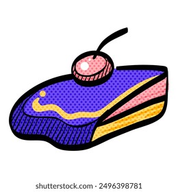 Cake halftone icon hand drawn color vector illustration