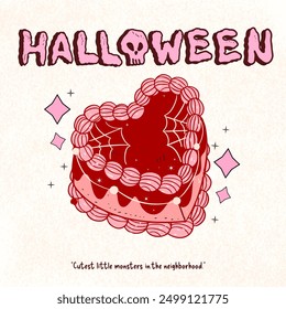 cake Halloween clipart, Cute Spooky Ghost , Halloween , Retro vintage Halloween , coquette clipart, cake Halloween, A set of hand-drawn icons and illustrations