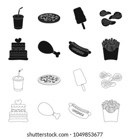 Cake, ham, hot dog, French fries.Fast food set collection icons in black,outline style vector symbol stock illustration web.