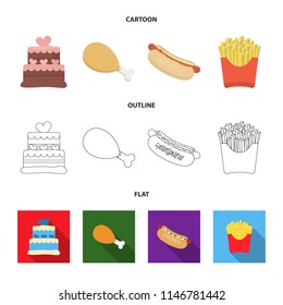 Cake, ham, hot dog, French fries.Fast food set collection icons in cartoon,outline,flat style vector symbol stock illustration web.