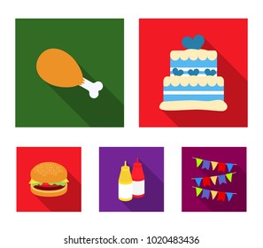 Cake, ham, sauce, burger. Fast foodset set collection icons in flat style vector symbol stock illustration web.