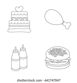 Cake, ham, sauce, burger. Fast foodset set collection icons in outline style vector symbol stock illustration web.