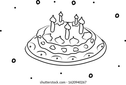 Cake hand drawing coloring book. Modern doodle contour illustration black