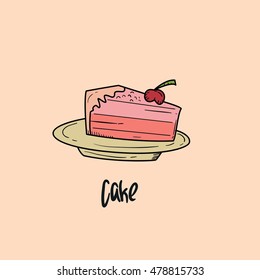 Cake hand drawn objects and symbols with color. cake sketch cartoon style with color, vector illustration