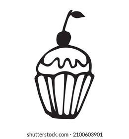 Doodle hecho a mano con torta. Ilustración del vector