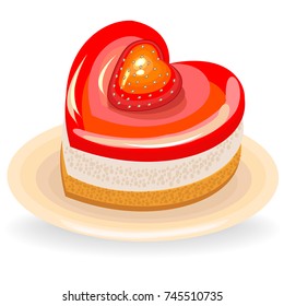 The cake has a heart shape. Exquisite sweetness. Suitable for a romantic meeting, for Valentine's Day, like a valentine. Vector illustration.