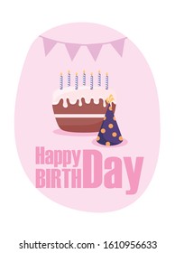 cake and hat design, Happy birthday card celebration decoration surprise party anniversay and invitation theme Vector illustration