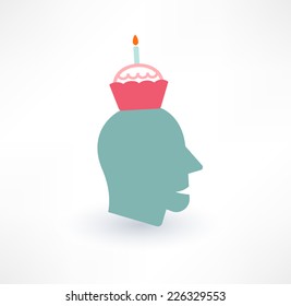 Cake and head icon. Thoughts about food concept. Logo design.