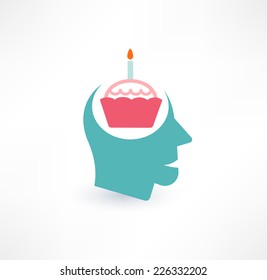 Cake and head icon. Thoughts about food concept. Logo design.