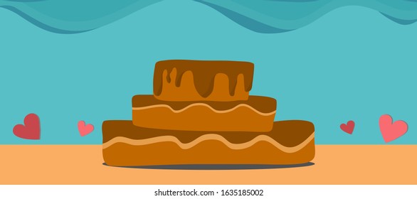 Cake with heart, color background.