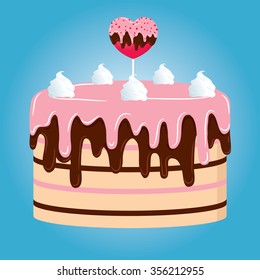 Cake with heart decor vector illustration